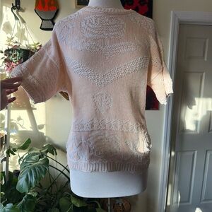 Vintage Hand Knit Blush and White Short Sleeve Sweater